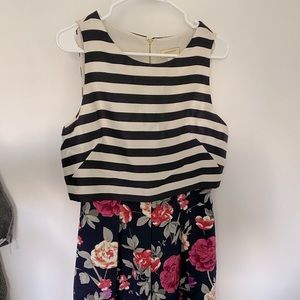 Anthropologie Split Striped and Floral Midi Dress